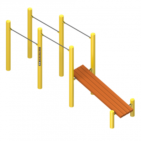 Уличные двойные брусья и скамья для пресса (фиксированные)